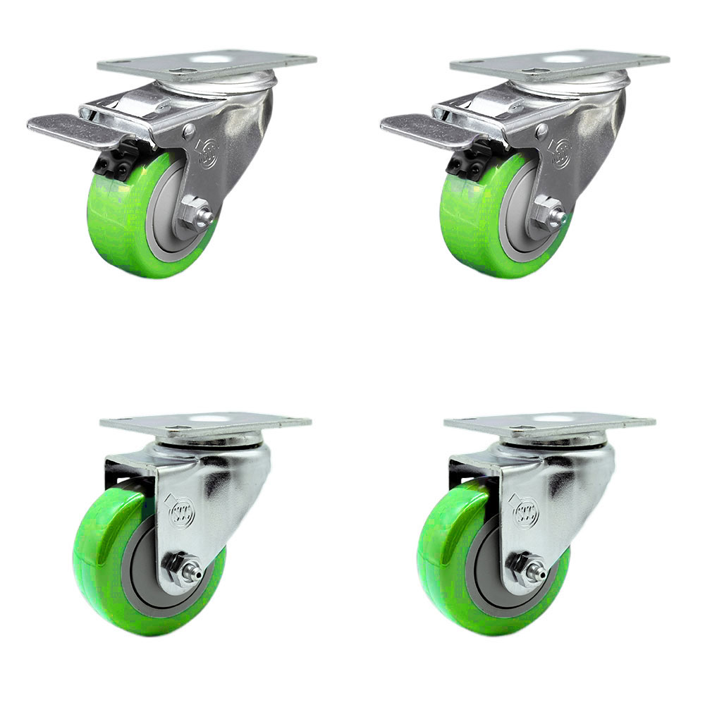 SCC-TTL20S3514-PPUB-GRN-2-S-2 Polyurethane Swivel Top Plate Caster with 3.5 in. Green Wheels - Set of 4