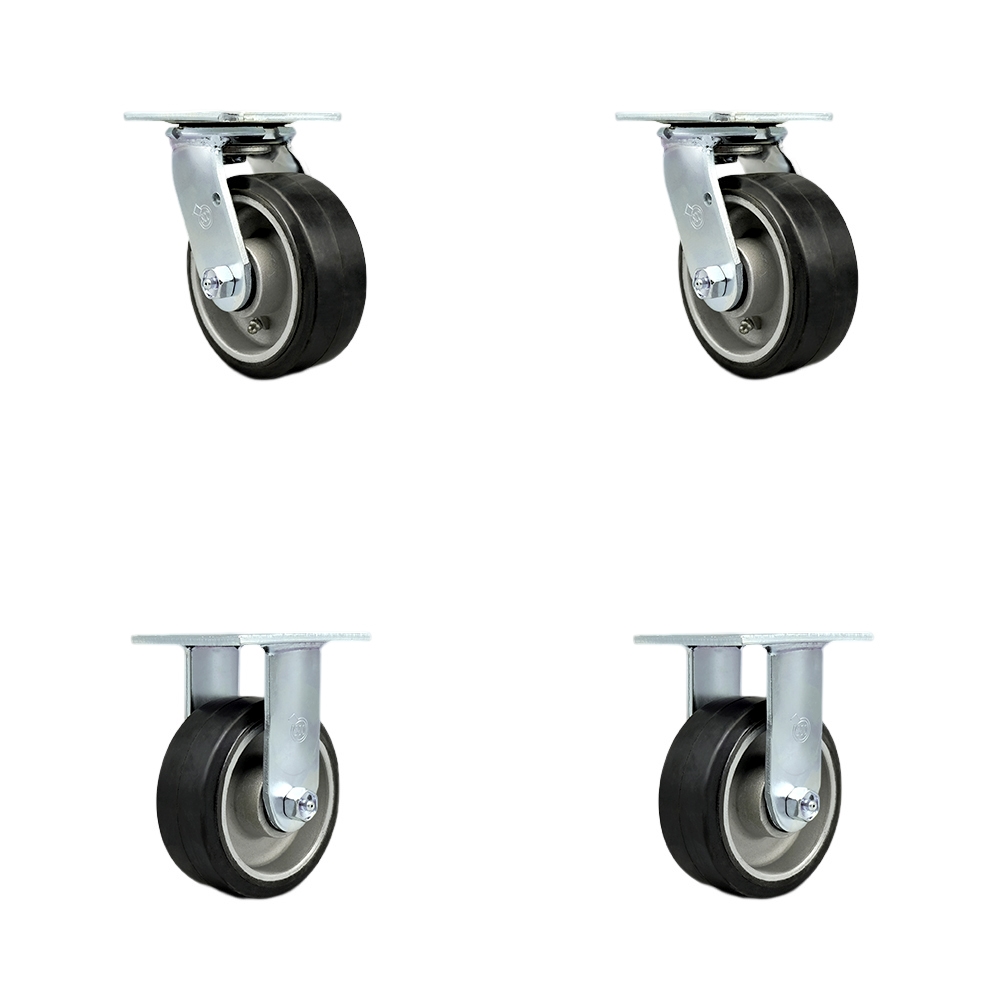 SCC-30CS520-RAB-BSL-2-R-2 Heavy Duty Swivel Caster with 5 in. Rubber on Aluminum Wheels & Ball Bearings - 2000 lbs Total Capacity - Set of 4