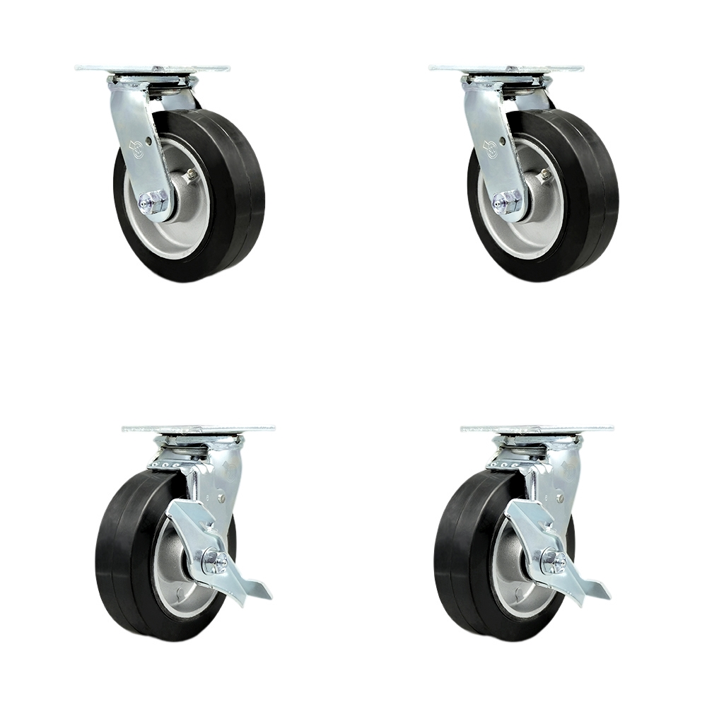 SCC-30CS620-RAB-2-TLB-2 Heavy Duty Swivel Caster with 6 in. Rubber on Aluminum Wheels & Ball Bearings - 2200 lbs Total Capacity - Set of 4