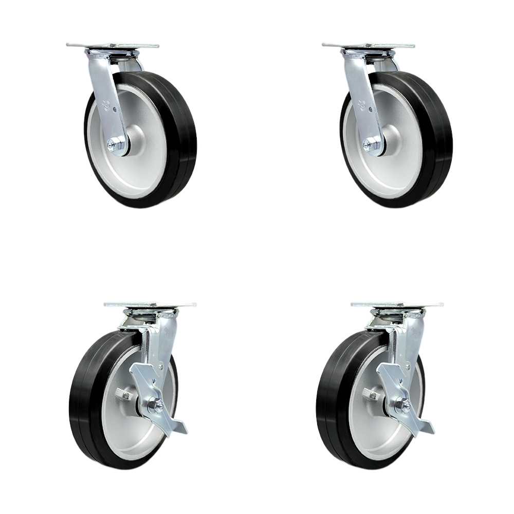 SCC-30CS820-RAB-2-TLB-2 Heavy Duty Swivel Caster with 8 in. Rubber on Aluminum Wheels & Ball Bearings - 2400 lbs Total Capacity - Set of 4