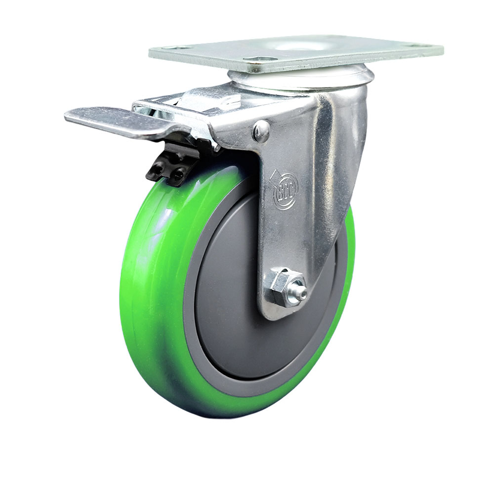 SCC-TTL20S514-PPUB-GRN Polyurethane Swivel Top Plate Caster with 5 in. Green Wheel & Total Locking Brake