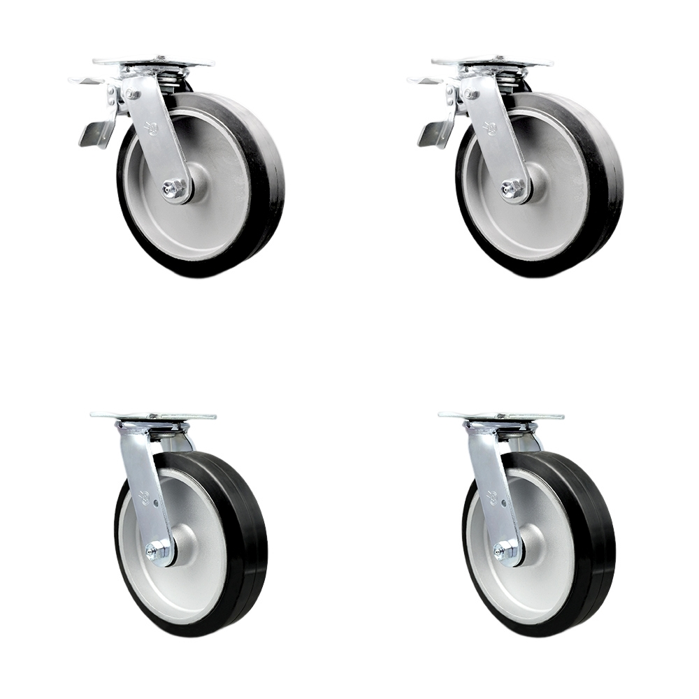 SCC-TTL30S820-RAB-2-S-2 Heavy Duty Swivel Caster with 8 in. Rubber on Aluminum Wheels & Ball Bearings - 2400 lbs Total Capacity - Set of 4