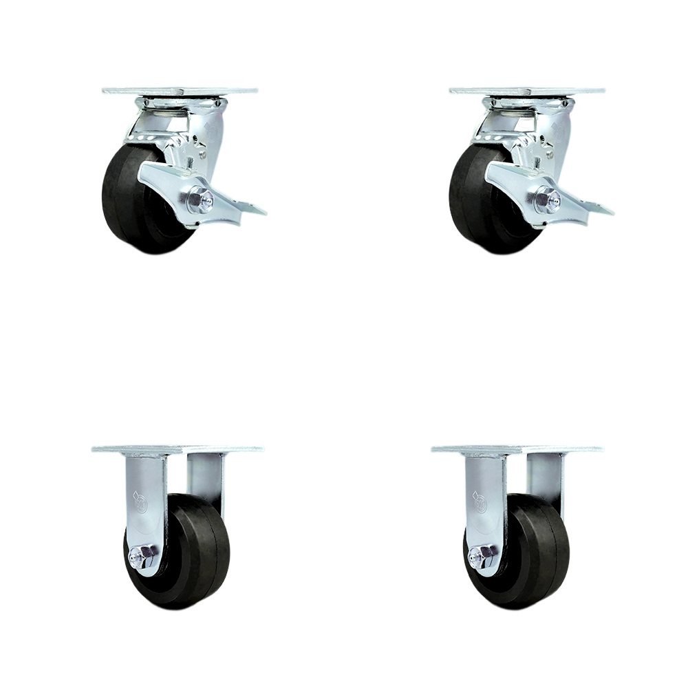 SCC-30CS420-RSB-TLB-2-R420-2 Heavy Duty Swivel Caster with 4 in. Rubber on Metal Wheels & Ball Bearings - 1600 lbs Total Capacity - Set of 4