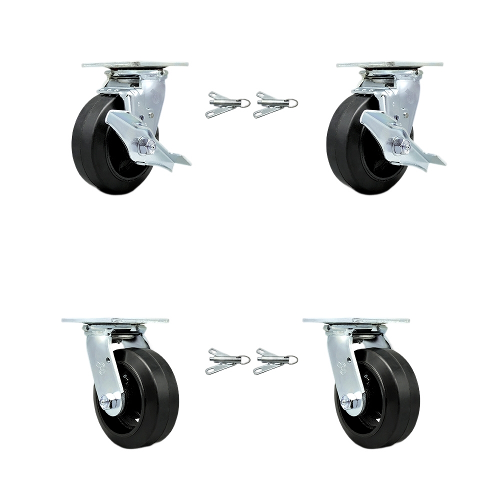 SCC-30CS520-RSB-TLB-BSL-2-BSL-2 Heavy Duty Swivel Caster Set with 5 in. Rubber on Metal Wheels & Ball Bearings