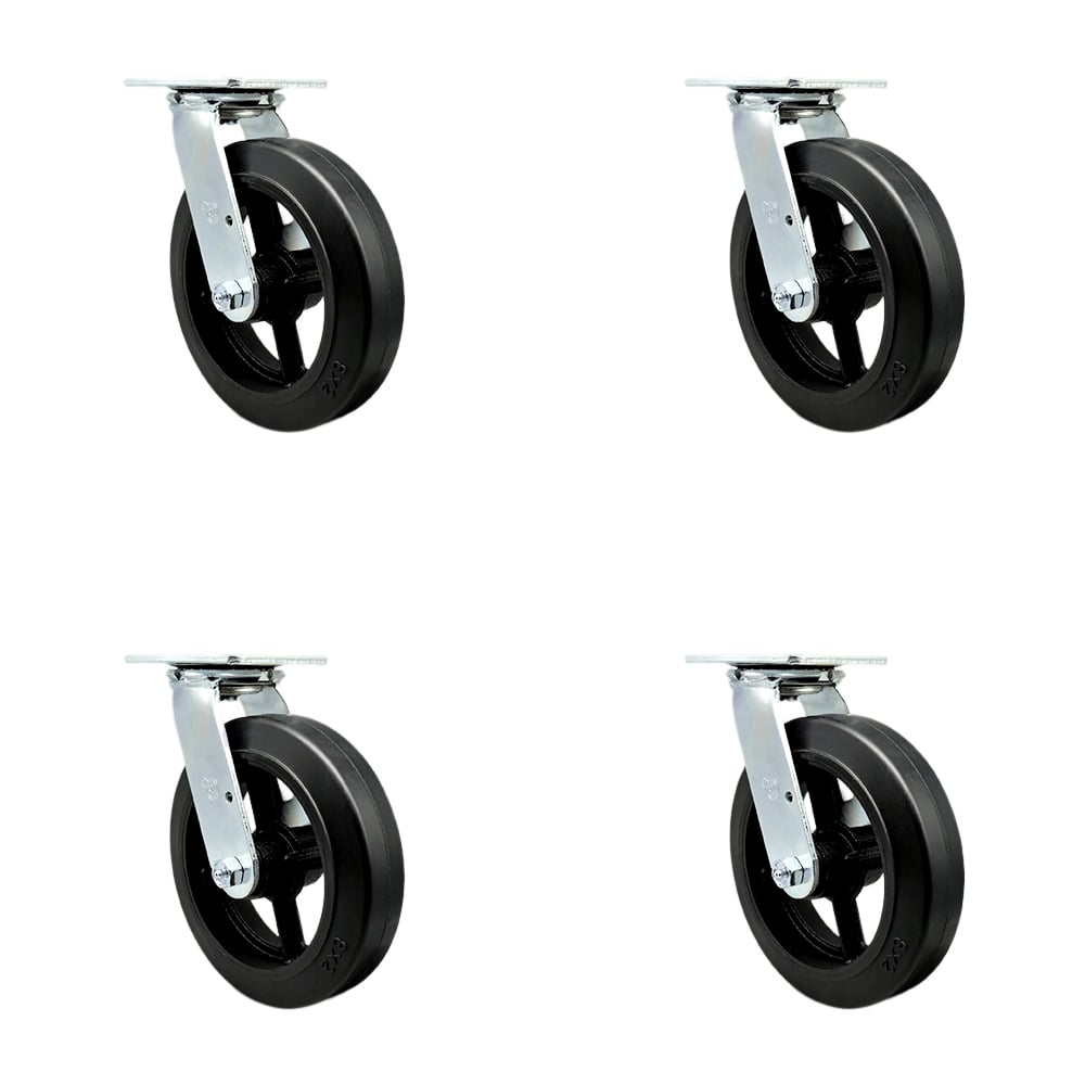 SCC-30CS820-RSB-BSL-4 Heavy Duty Swivel Caster with 8 in. Rubber on Metal Wheels & Ball Bearings - 2000 lbs Total Capacity - Set of 4