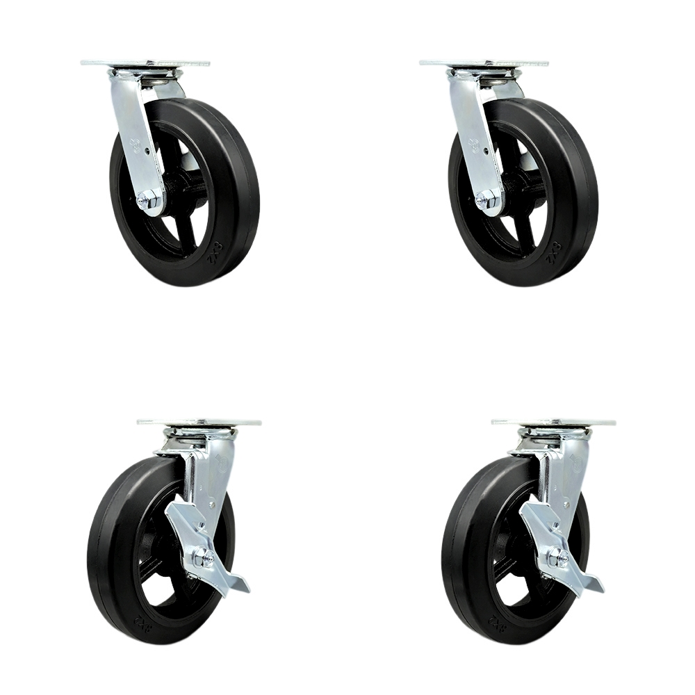 SCC-30CS820-RSB-2-TLB-2 Heavy Duty Swivel Caster with 8 in. Rubber on Metal Wheels & Ball Bearings - 2000 lbs Total Capacity - Set of 4