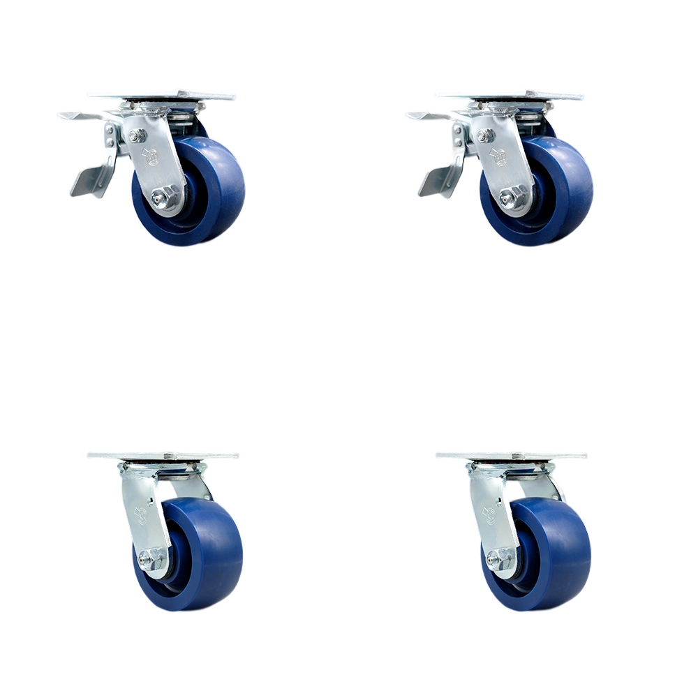 SCC-TTL30S420-SPUB-2-BSL-2 Heavy Duty Swivel Caster with 4 in. Solid Polyurethane Wheels & Ball Bearings - Set of 4