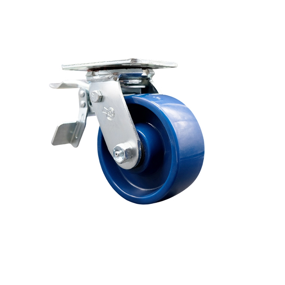 Heavy Duty Swivel Top Plate Caster with Total Lock Brake & 5 in. Solid Polyurethane Wheel with Ball Bearings - 1000 lbs Capacity per Caster