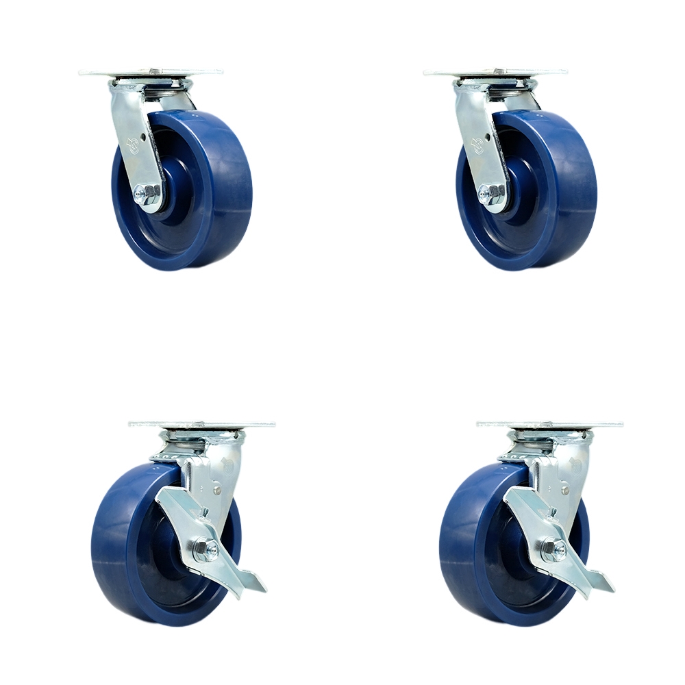 SCC-30CS620-SPUB-2-TLB-2 Heavy Duty Swivel Caster with 6 in. Solid Polyurethane Wheels & Ball Bearings - 4800 lbs Total Capacity - Set of 4