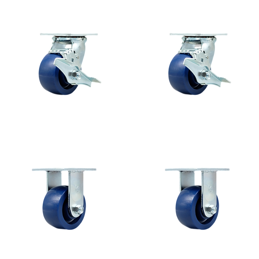 Stainless Steel Heavy Duty Swivel Caster with 4 in. Solid Polyurethane Wheels & Ball Bearings - 2800 lbs Total Capacity - Set of 4