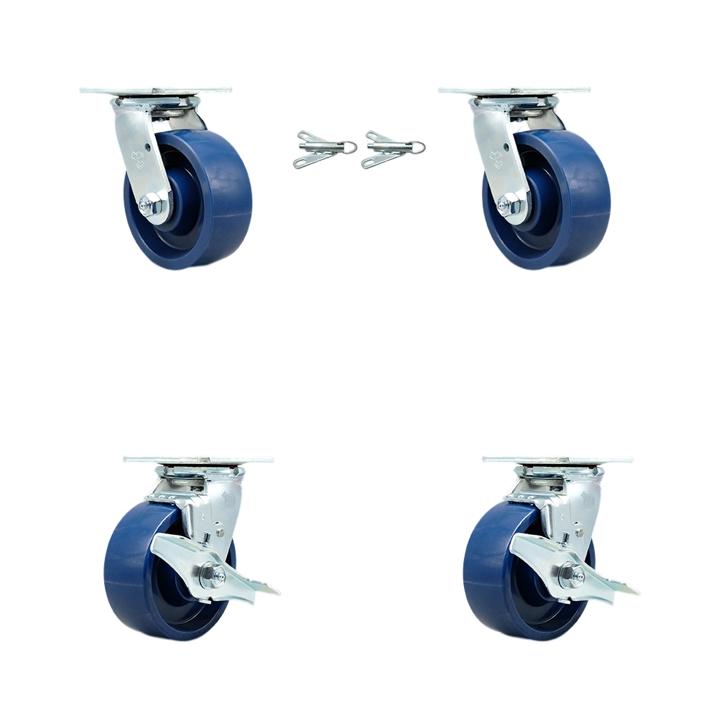 SCC-30CS520-SPUB-BSL-2-TLB-2 Heavy Duty Swivel Caster with 5 in. Solid Poly Wheels & Ball Bearings - 4000 lbs Total Capacity - Set of 4