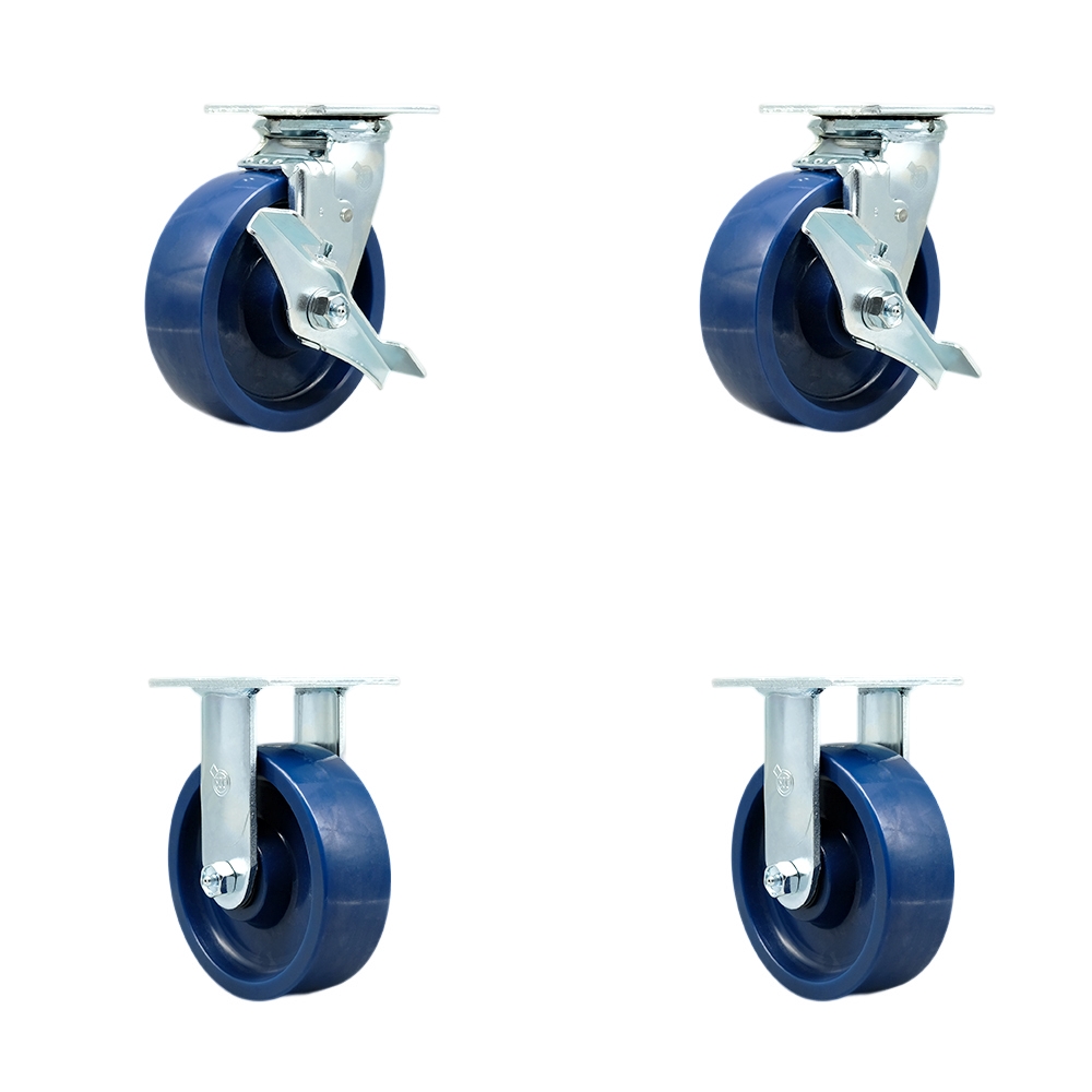 SCC-30CS620-SPUB-TLB-2-R620-2 Heavy Duty Swivel Caster with 6 in. Solid Polyurethane Wheels & Ball Bearings - 4800 lbs Total Capacity - Set of 4