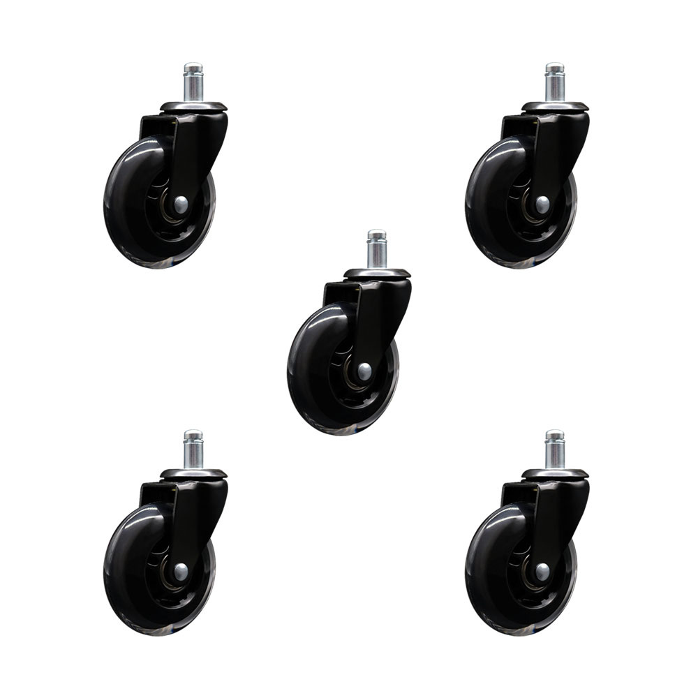 3in. Swivel Office Chair Caster Wheel - Black - Set of 5 - Durable Polyurethane