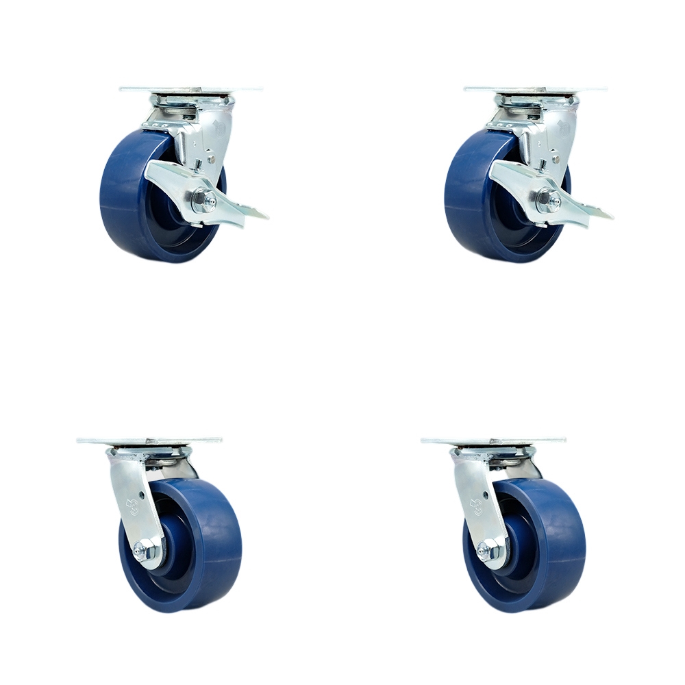 SCC-SS30S520-SPUB-TLB-BSL-2-BSL-2 Stainless Steel Heavy Duty Swivel Caster with 5 in. Poly Wheel & Ball Bearing - Set of 4