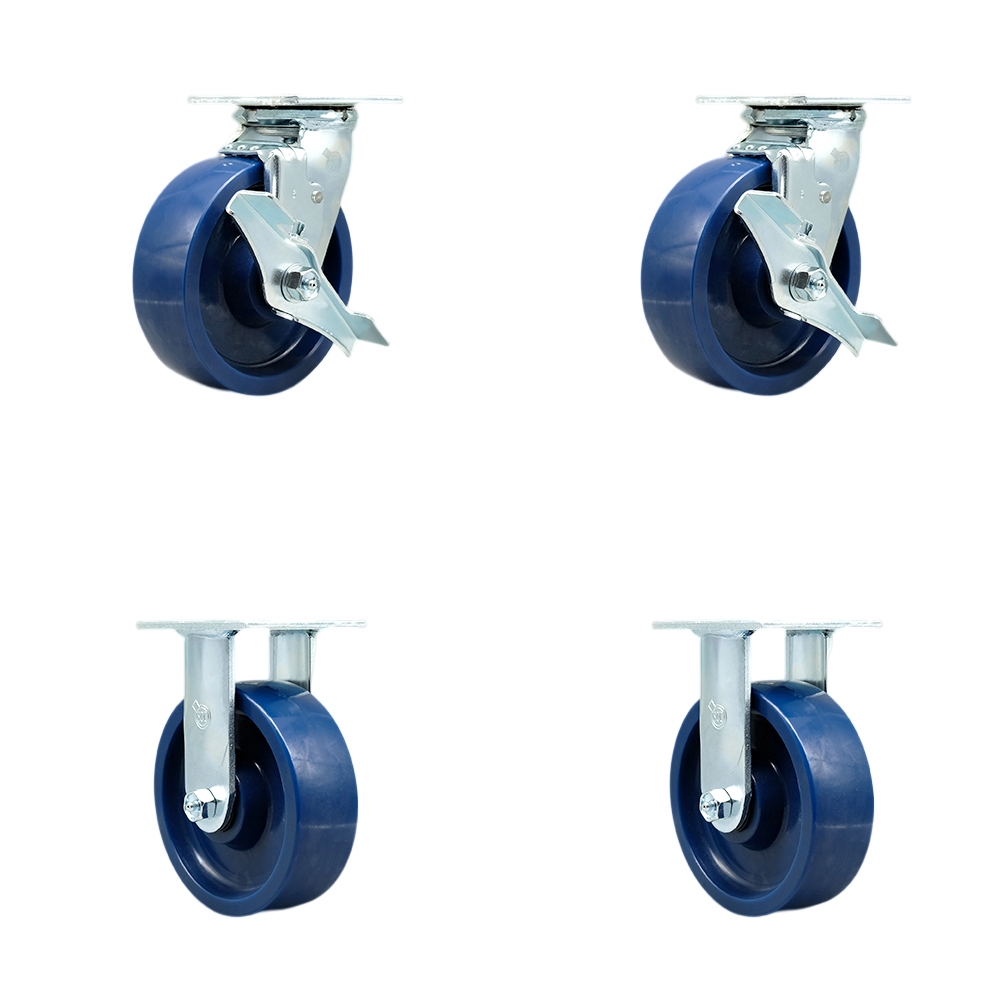Stainless Steel Heavy Duty Swivel Caster with 6 in. Solid Polyurethane Wheels & Ball Bearings - 4800 lbs Total Capacity - Set of 4
