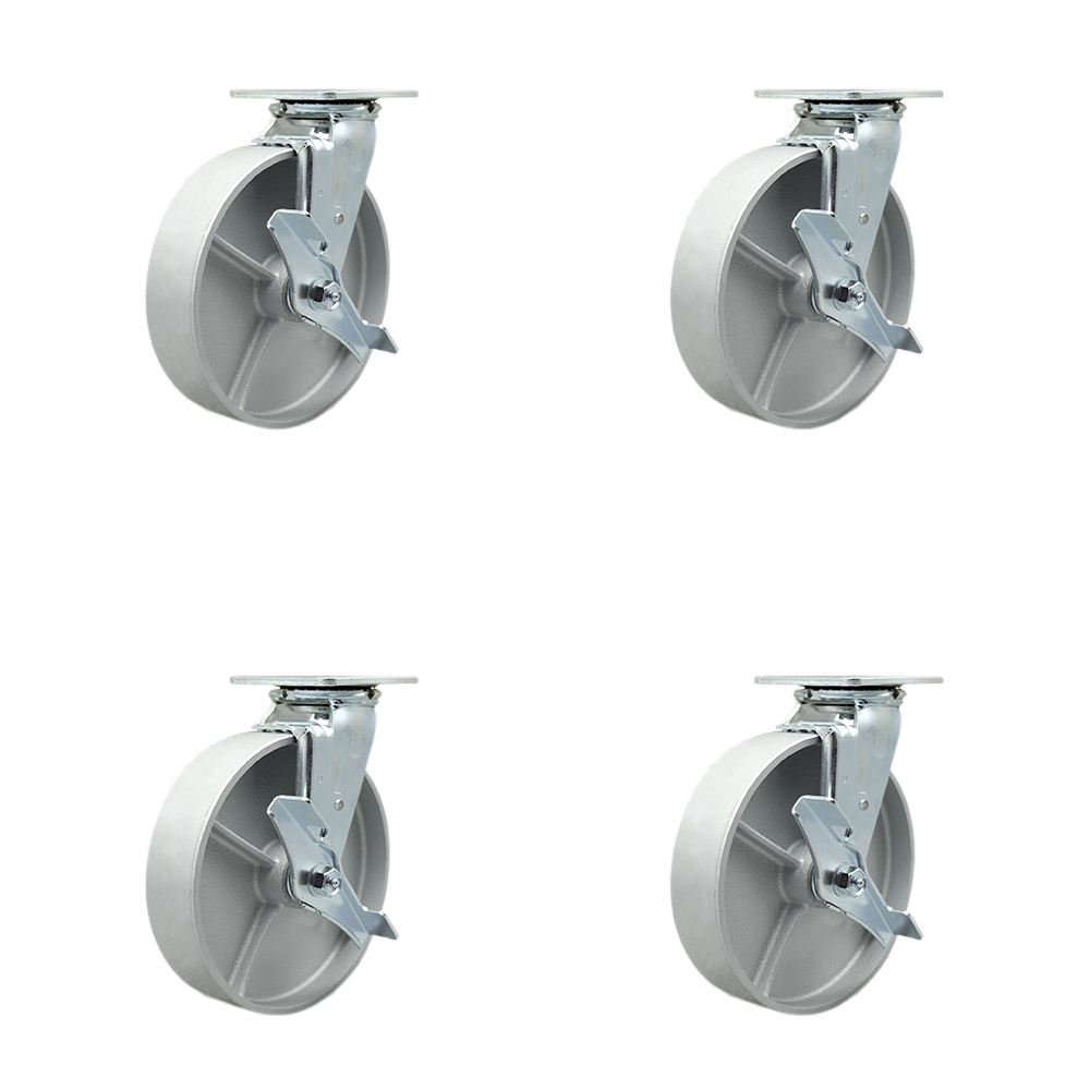 SCC-30CS820-SSB-TLB-BSL-2-TLB-2 Heavy Duty Swivel Caster with 8 in. Semi Steel Cast Iron Wheels & Ball Bearings - Set of 4