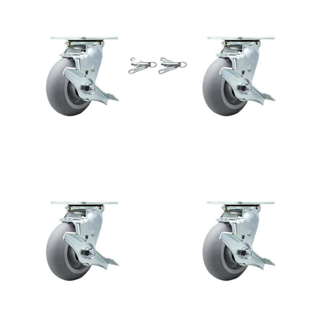 SCC-30CS520-TPRBD-TLB-BSL-2-TLB-2 Heavy Duty Swivel Caster with 5 in. Thermoplastic Rubber Donut Tread Wheels & Ball Bearing - Set of 4
