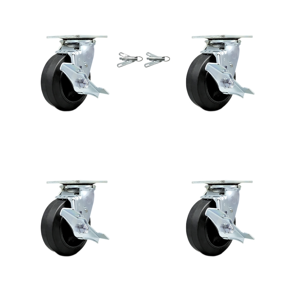 SCC-30CS520-RSB-TLB-BSL-2-TLB-2 Heavy Duty Swivel Caster with 5 in. Rubber on Metal Wheels & Ball Bearings - Set of 4