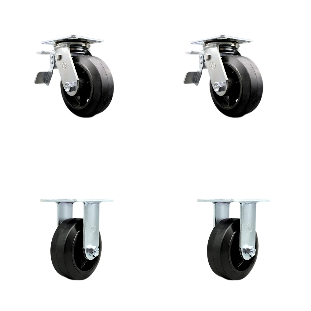 SCC-TTL30S620-RSB-2-R-2 Heavy Duty Swivel Caster with 6 in. Rubber on Metal Wheels & Ball Bearings - 1800 lbs Total Capacity - Set of 4