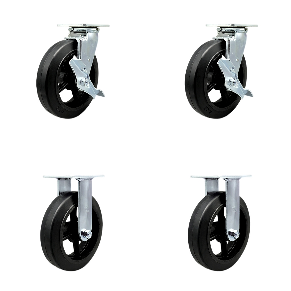SCC-30CS820-RSB-TLB-2-R820-2 Heavy Duty Swivel Caster with 8 in. Rubber on Metal Wheels & Ball Bearings - 2000 lbs Total Capacity - Set of 4