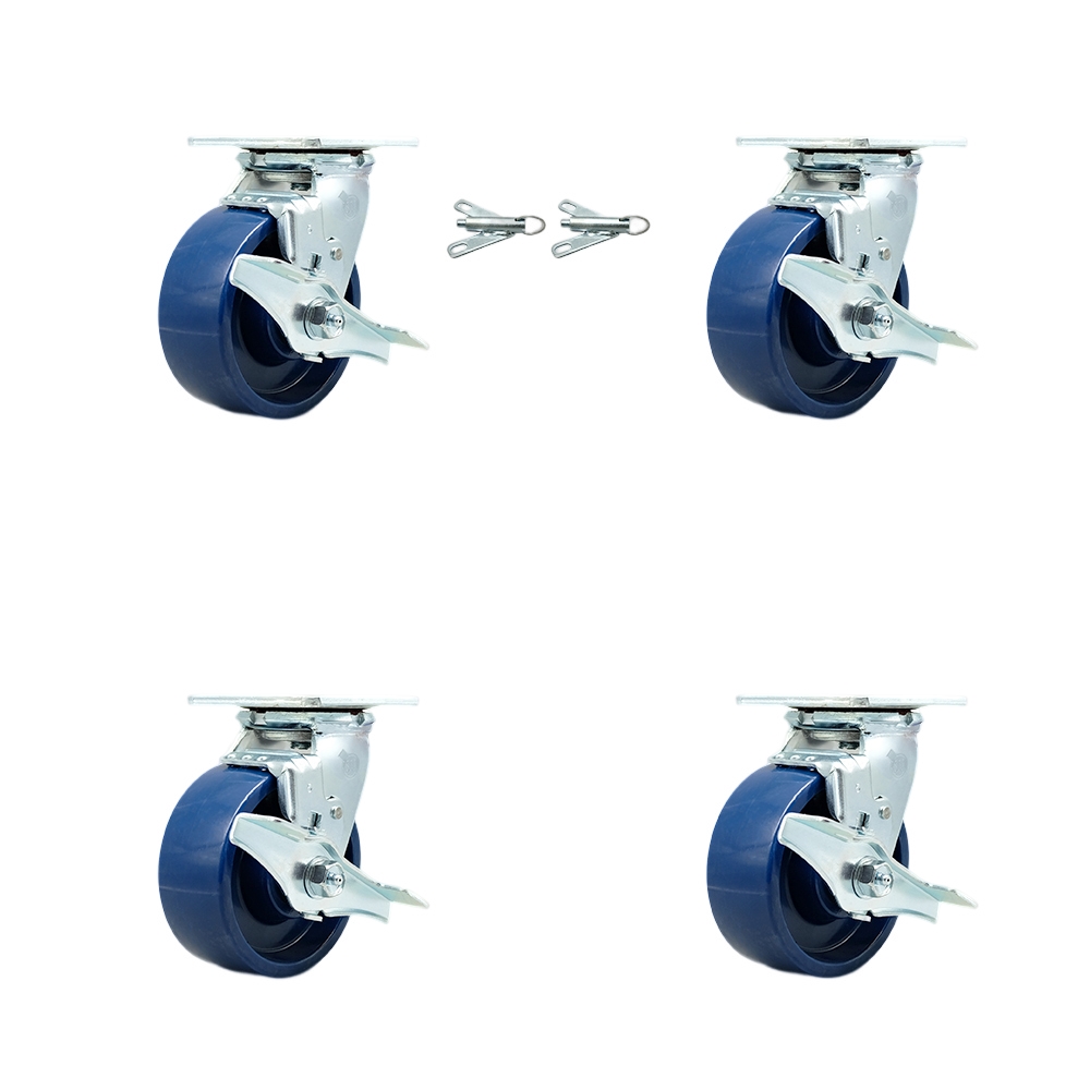 SCC-30CS520-SPUB-TLB-BSL-2-TLB-2 Heavy Duty Swivel Caster with 5 in. Solid Polyurethane Wheels & Ball Bearings - Set of 4