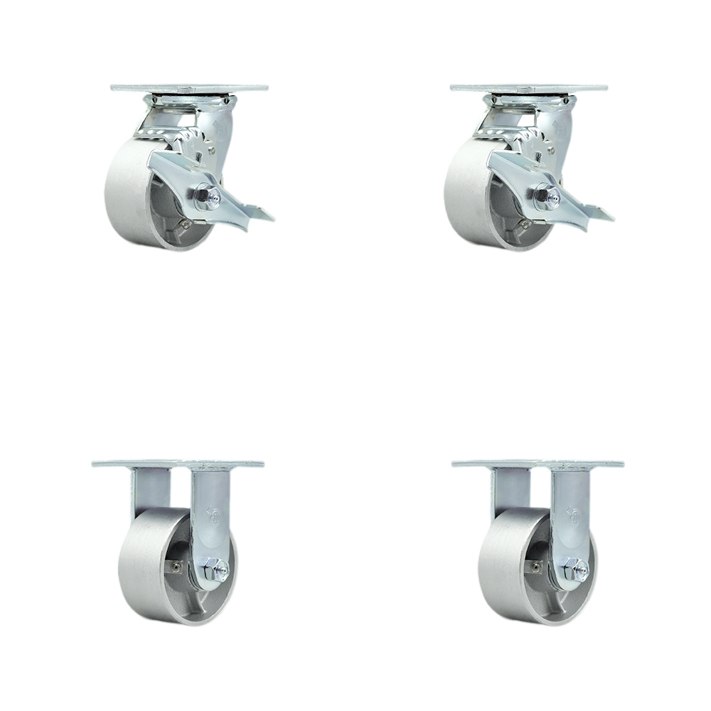 SCC-30CS420-SSB-TLB-2-R420-2 Heavy Duty Swivel Caster with 4 in. Semi Steel Cast Iron Wheels & Ball Bearings - 4000 lbs Total Capacity - Set of 4