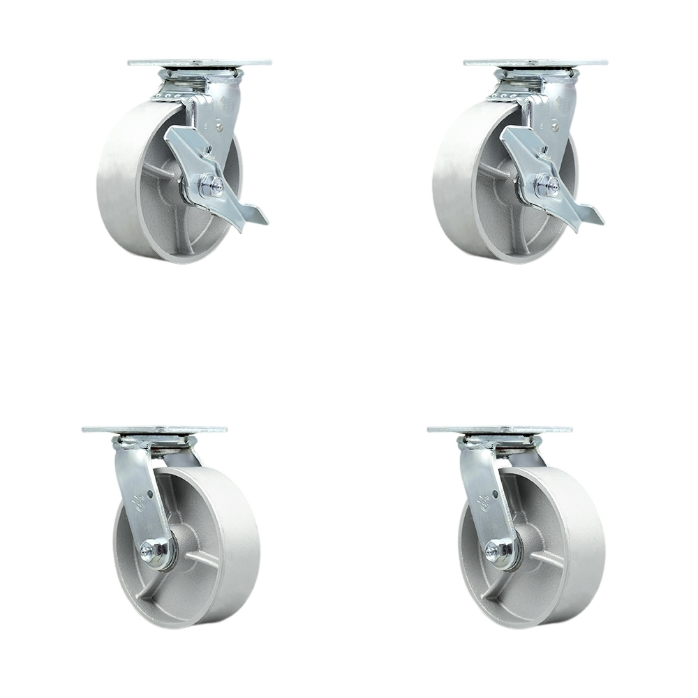 SCC-30CS620-SSB-TLB-BSL-2-BSL-2 Heavy Duty Swivel Caster with 6 in. Semi Steel Wheels & Ball Bearings - Set of 4