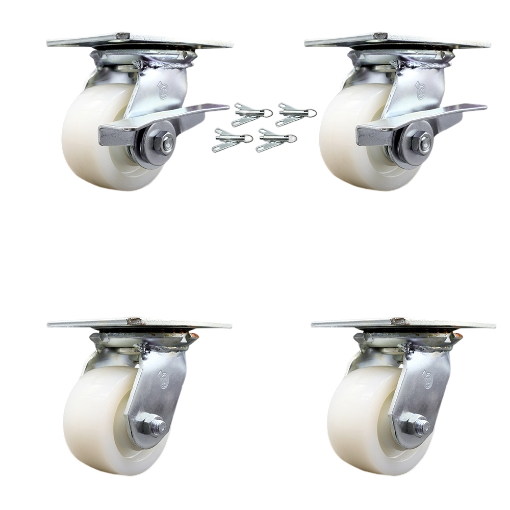 SCC-35S420-NYR-SLB-BSL-2-BSL-2 Heavy Duty Large Top Plate Nylon Swivel Caster with 4 x 2 in. White Wheels - 3200 lbs Capacity - Set of 4