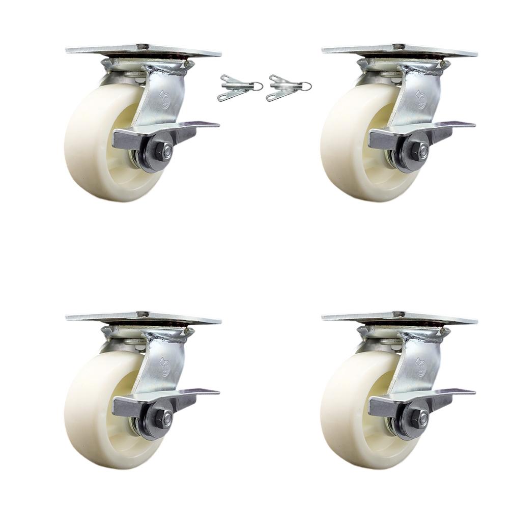 SCC-35S520-NYR-SLB-BSL-2-SLB-2 Heavy Duty Large Top Plate Nylon Swivel Caster with 5 x 2 in. White Wheels - 3600 lbs Capacity - Set of 4