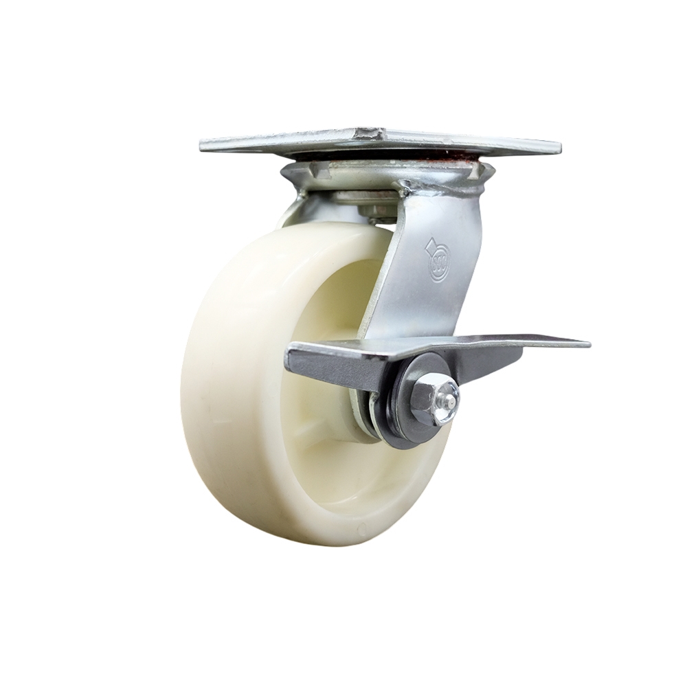 SCC-35S620-NYR-SLB Heavy Duty Large Top Plate Nylon Swivel Caster with 6 x 2 in. White Wheel & Side Lock Brake - 1250 lbs Capacity per Caster