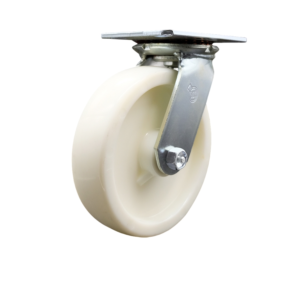 SCC-35S820-NYR Heavy Duty Large Top Plate Nylon Swivel Caster with 8 x 2 in. White Wheel - 1250 lbs Capacity per Caster