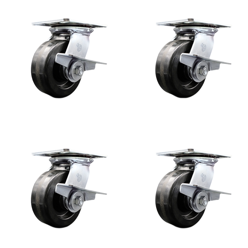 SCC-35S520-PHR-SLB-BSL-2-SLB-2 Heavy Duty Large Top Plate Phenolic Swivel Caster with 5 x 2 in. Black Wheels - 4000 lbs Capacity - Set of 4