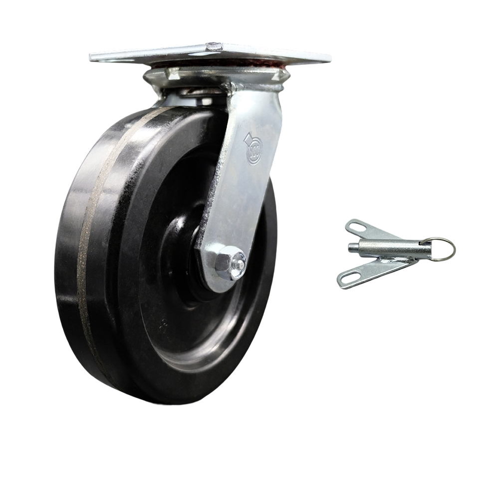 SCC-35S820-PHR-BSL Heavy Duty Large Top Plate Phenolic Swivel Caster with 8 x 2 in. Black Wheel & Bolt on Swivel Lock - 1250 lbs Capacity per Caster
