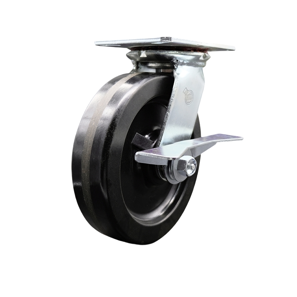 SCC-35S820-PHR-SLB Heavy Duty Large Top Plate Phenolic Swivel Caster with 8 x 2 in. Black Wheel & Side Lock Brake - 1250 lbs Capacity per Caster
