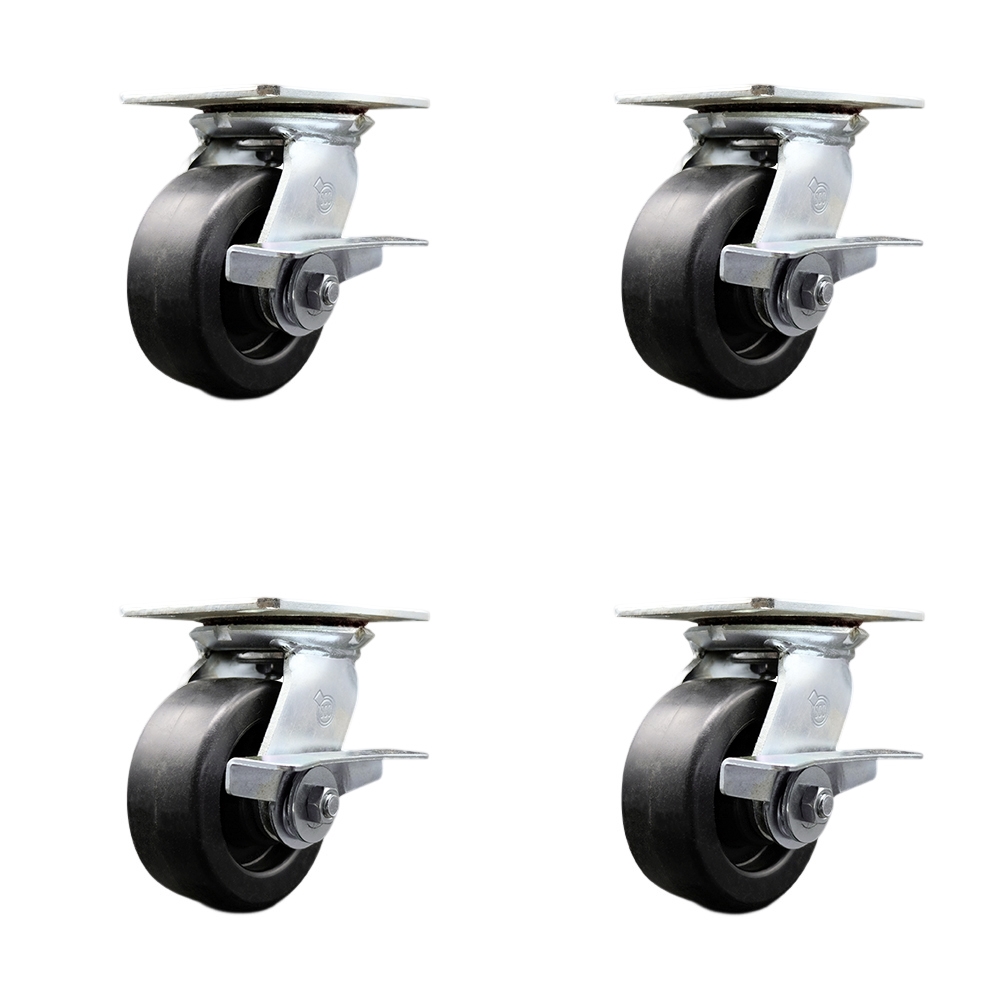 SCC-35S520-POR-SLB-4 Heavy Duty Large Top Plate Polyolefin Swivel Caster with 5 x 2 in. Black Wheels - 2600 lbs Total Capacity - Set of 4