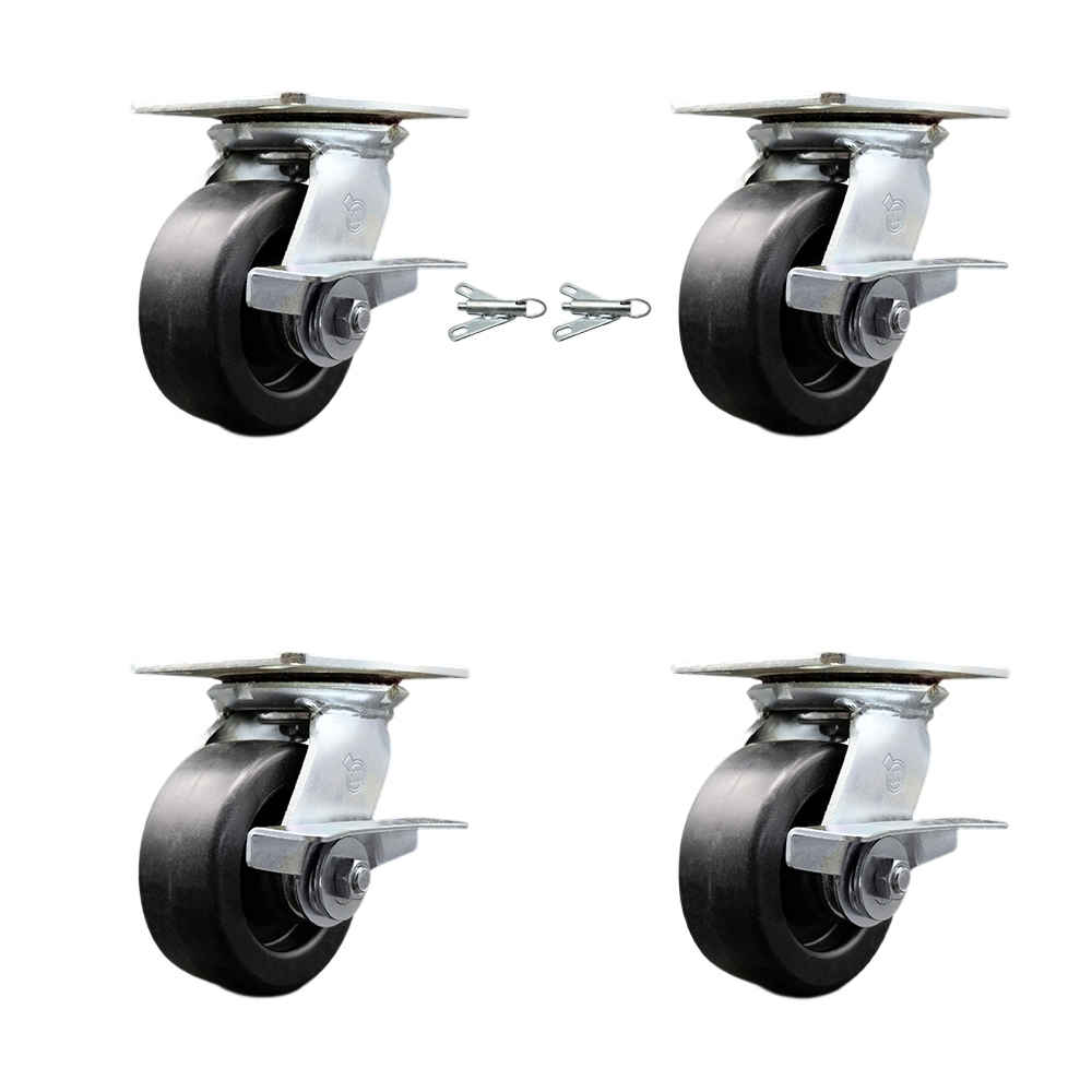 SCC-35S520-POR-SLB-BSL-2-SLB-2 Heavy Duty Large Top Plate Polyolefin Swivel Caster with 5 x 2 in. Black Wheels - 2600 lbs Capacity - Set of 4