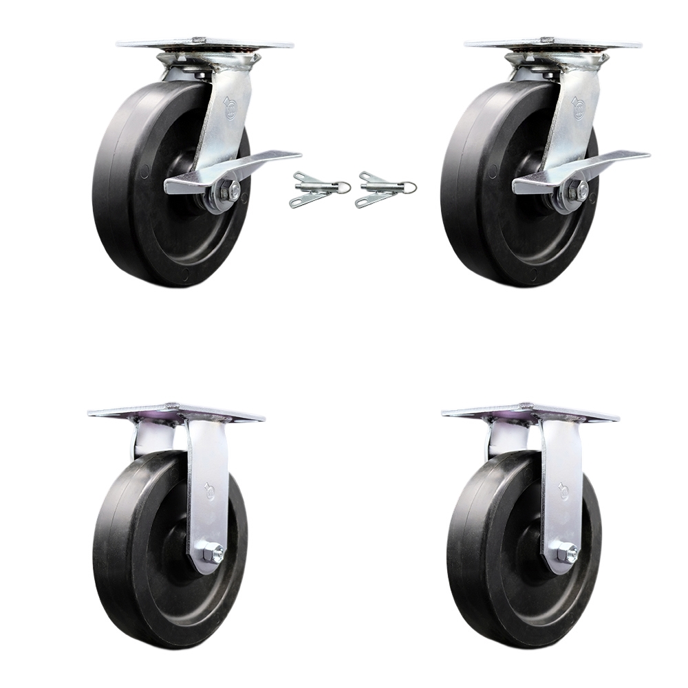 SCC-35S820-POR-SLB-BSL-2-R-2 Heavy Duty Large Top Plate Polyolefin Swivel Caster with 8 x 2 in. Black Wheels - 3600 lbs Total Capacity - Set of 4