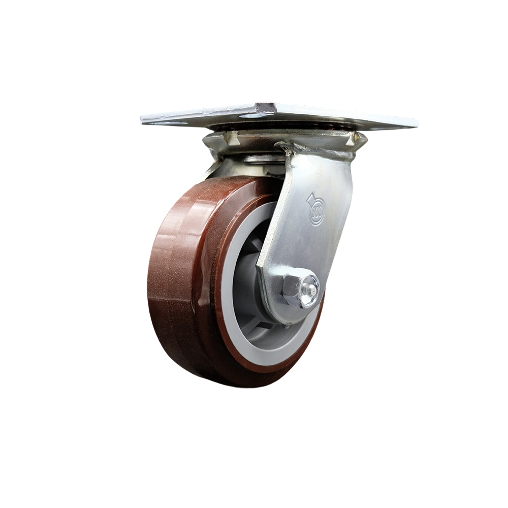 SCC-35S520-PPUR Heavy Duty Large Top Plate Polyurethane on Polyolefin Swivel Caster with 5 x 2 in. Maroon Wheel - 750 lbs Capacity per Caster