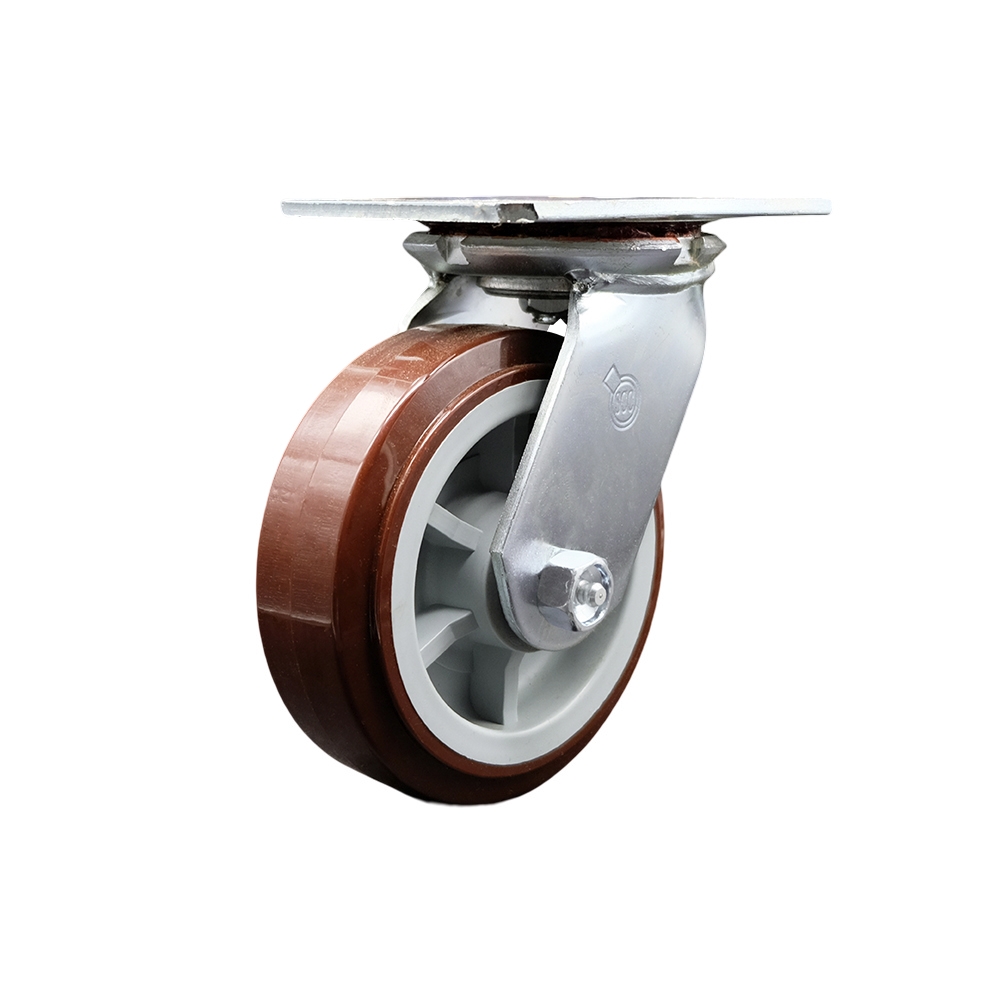 SCC-35S620-PPUR Heavy Duty Large Top Plate Polyurethane on Polyolefin Swivel Caster with 6 x 2 in. Maroon Wheel - 900 lbs Capacity per Caster