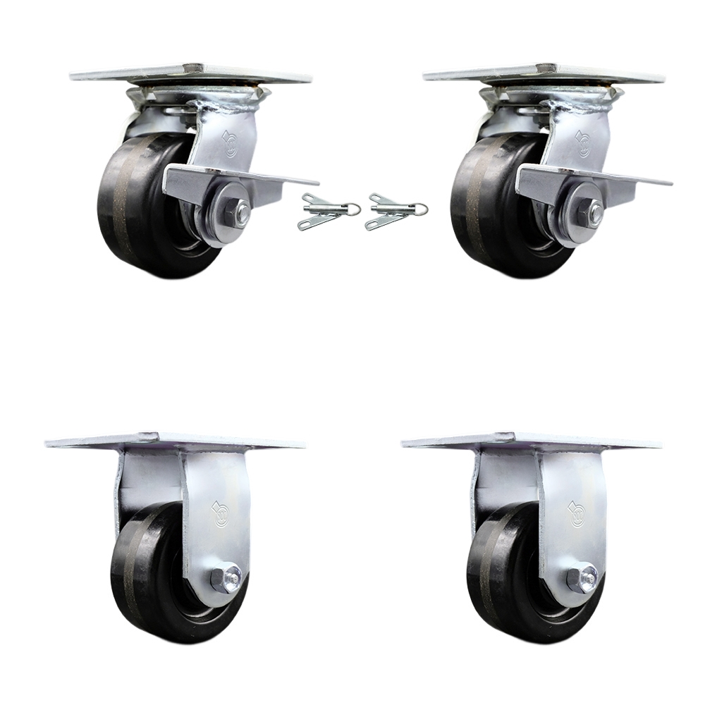 Heavy Duty Phenolic Swivel Casters - Black - Set of 4 - 3200 lbs Capacity