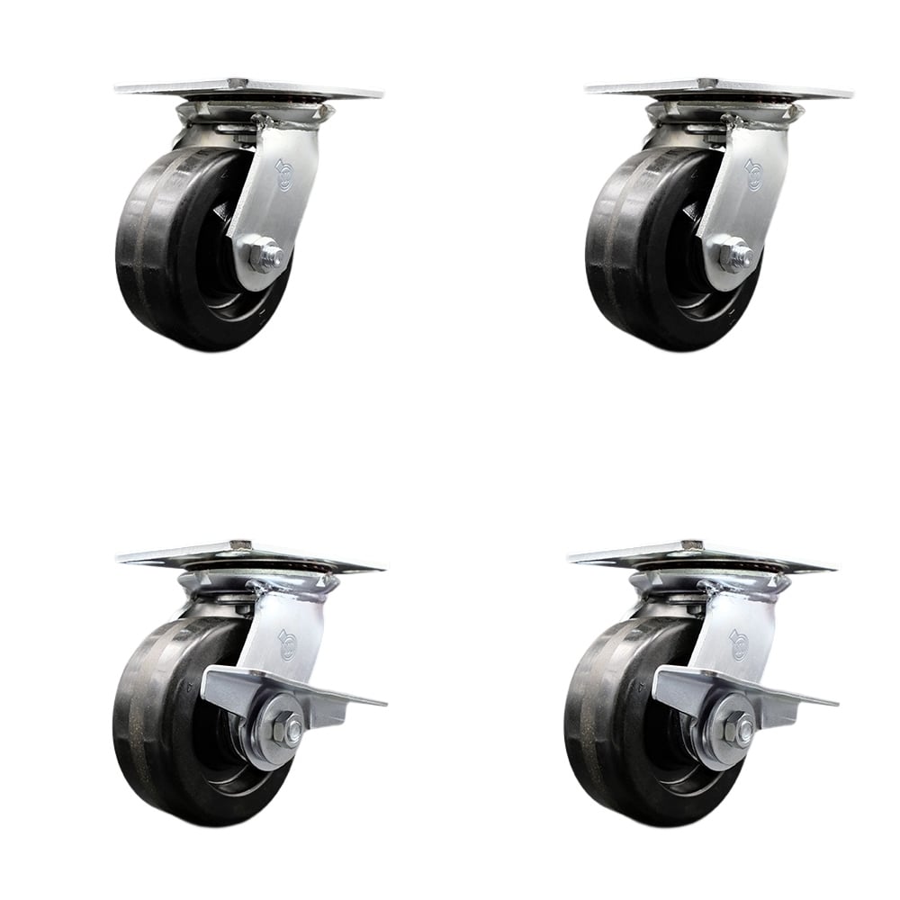 SCC-35S520-PHR-2-SLB-2 Heavy Duty Large Top Plate Phenolic Swivel Caster with 5 x 2 in. Black Wheels - 4000 lbs Total Capacity - Set of 4