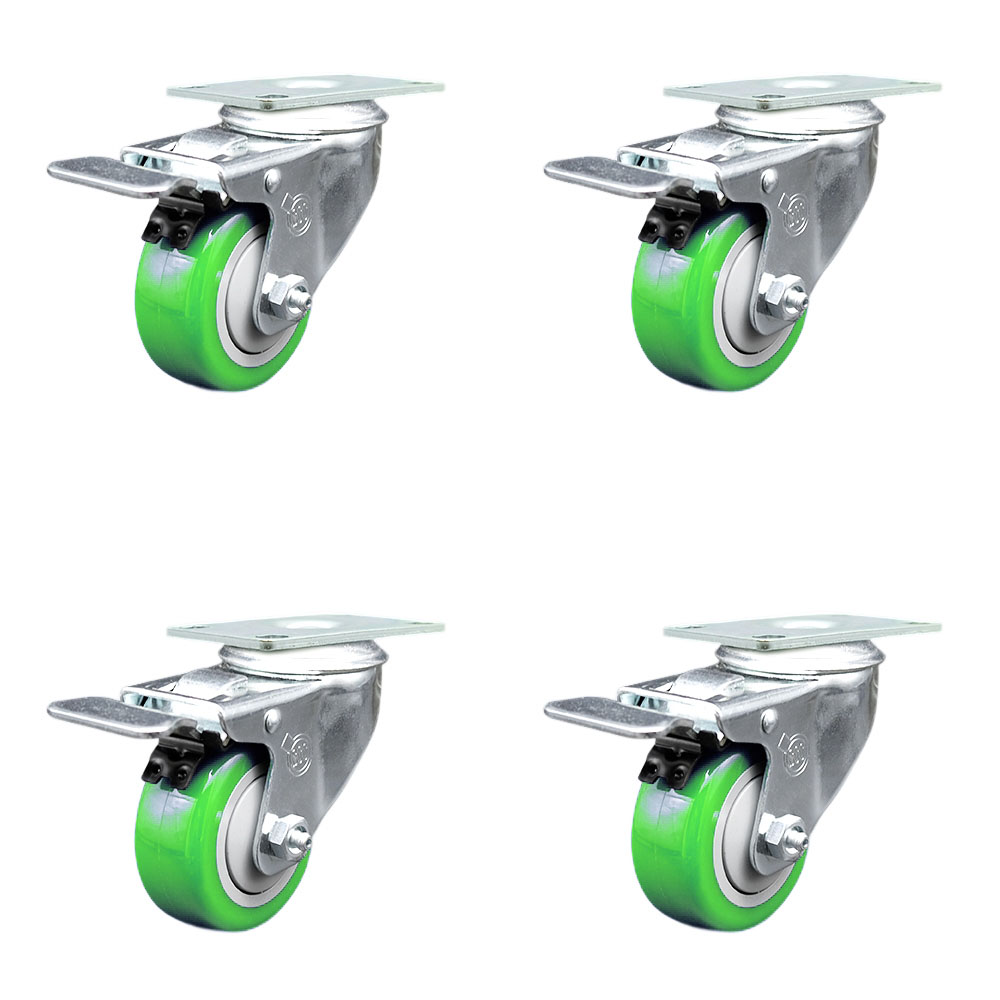 SCC-SSTTL20S314-PPUB-GRN-4 Stainless Steel Polyurethane Swivel Top Plate Caster with 3 x 1.25 in. Green Wheels - Set of 4