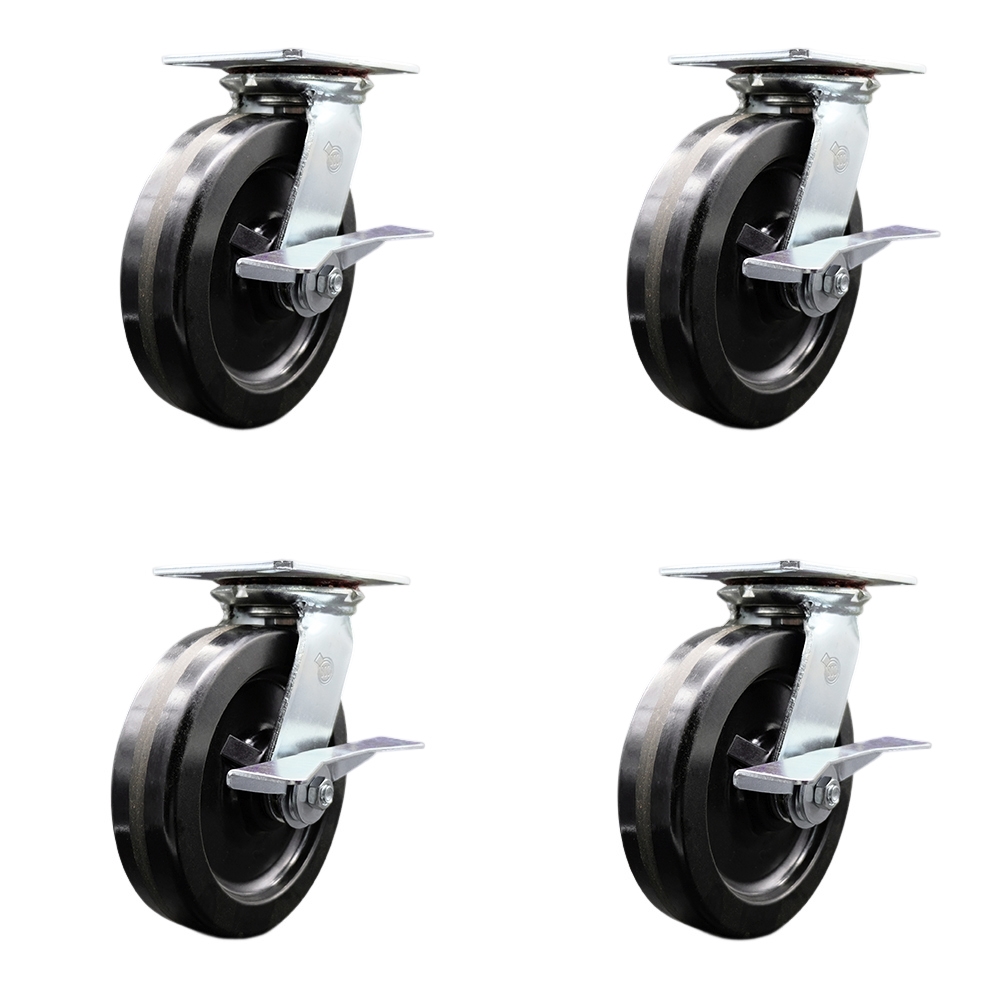 SCC-35S820-PHR-SLB-4 Heavy Duty Large Top Plate Phenolic Swivel Caster with 8 x 2 in. Black Wheels - 5000 lbs Total Capacity - Set of 4