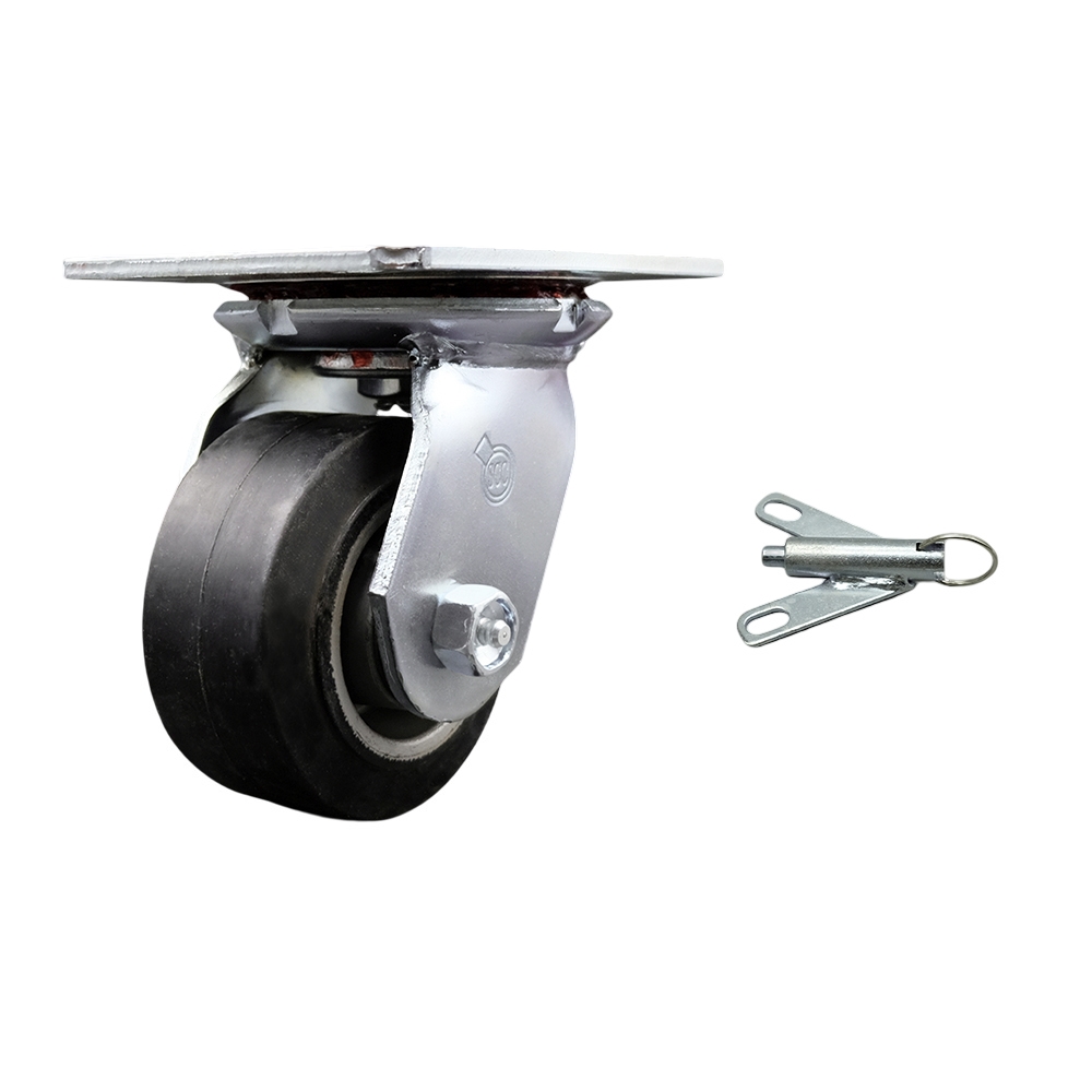 Heavy Duty Large Top Plate Rubber on Aluminum Swivel Caster with 4 x 2 in. Black Wheel & Bolt on Swivel Lock - 400 lbs Capacity per Caster
