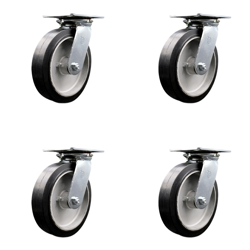 SCC-35S820-RAR-4 Heavy Duty Large Top Plate Rubber on Aluminum Swivel Caster with 8 x 2 in. Black Wheels - 2400 lbs Total Capacity - Set of 4