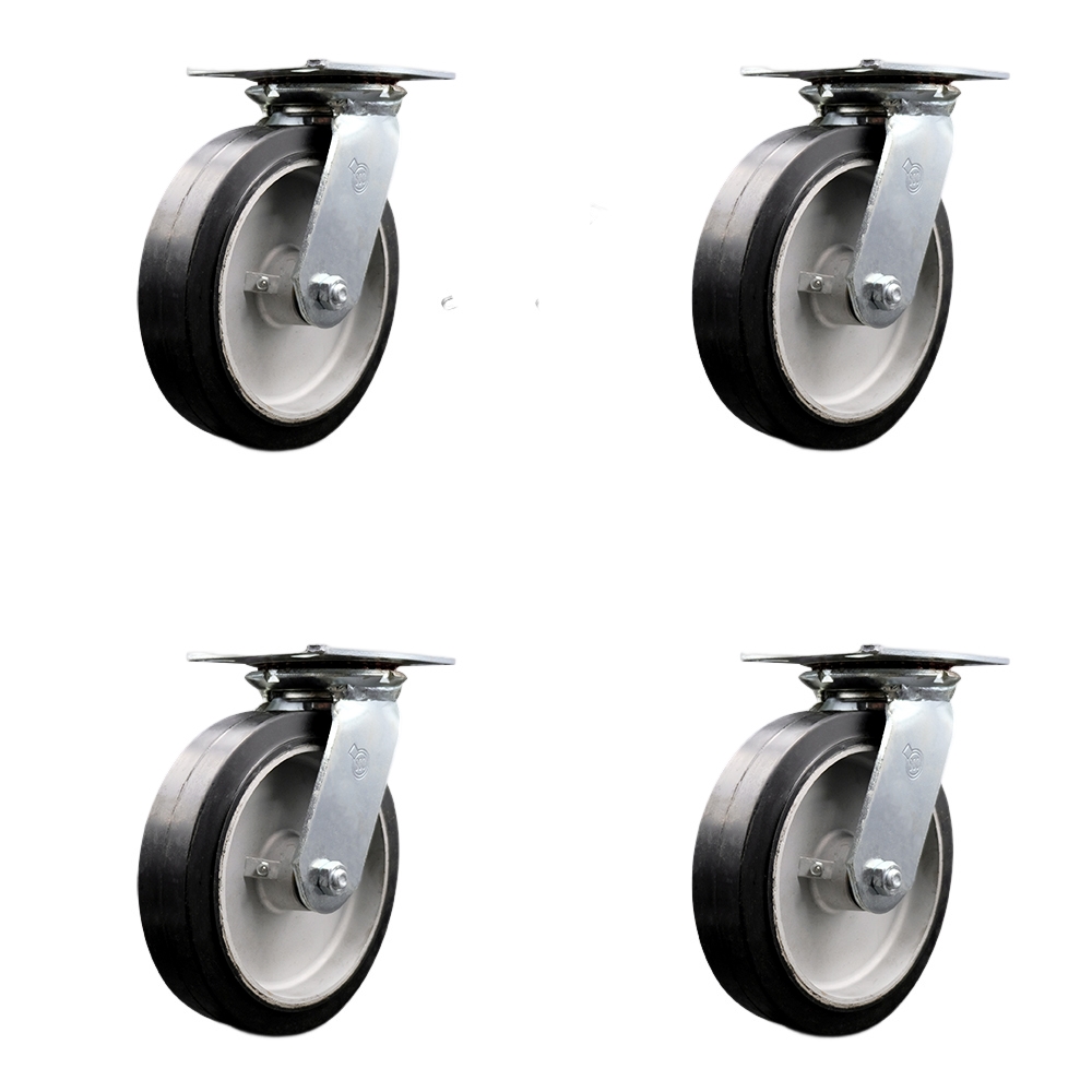 SCC-35S820-RAR-BSL-4 Heavy Duty Large Top Plate Rubber on Aluminum Swivel Caster with 8 x 2 in. Black Wheels - 2400 lbs Total Capacity - Set of 4