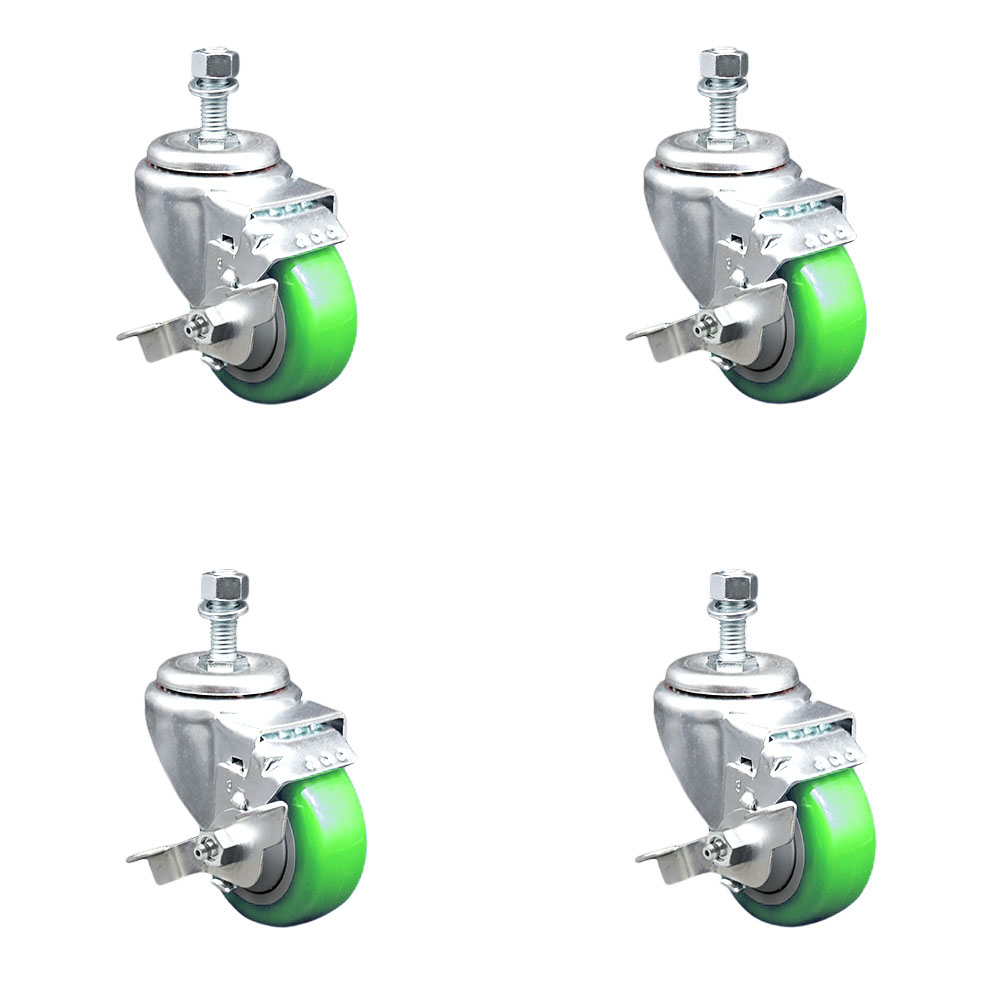 SCC-TS20S314-PPUB-GRN-TLB-121315-4 Polyurethane Swivel Threaded Stem Caster with 3 x 1.25 in. Green Wheels & 0.5 in. Stems - Set of 4