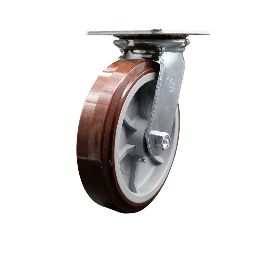 SCC-35S820-PPUR Heavy Duty Large Top Plate Polyurethane on Polyolefin Swivel Caster with 8 x 2 in. Maroon Wheel - 1000 lbs Capacity per Caster