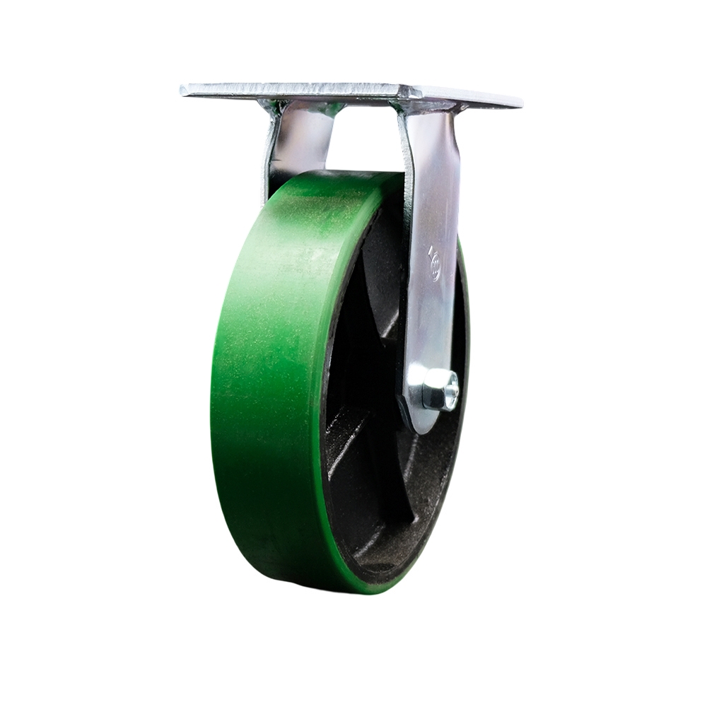SCC-35R820-PUR-GB Heavy Duty Large Top Plate Polyurethane on Cast Iron Swivel Caster with 8 x 2 in. Green Wheel - 1250 lbs Capacity per Caster