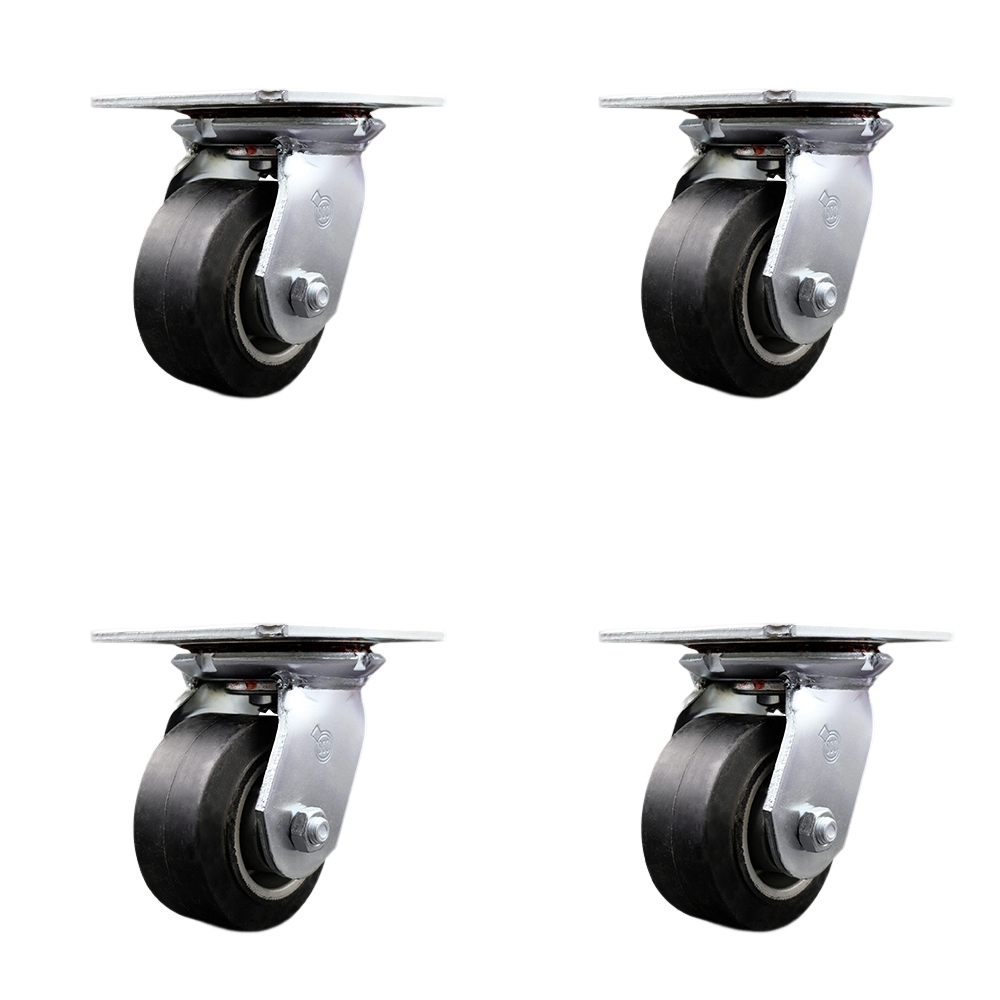 SCC-35S420-RAR-4 Heavy Duty Large Top Plate Rubber on Aluminum Swivel Caster with 4 x 2 in. Black Wheels - 1600 lbs Total Capacity - Set of 4